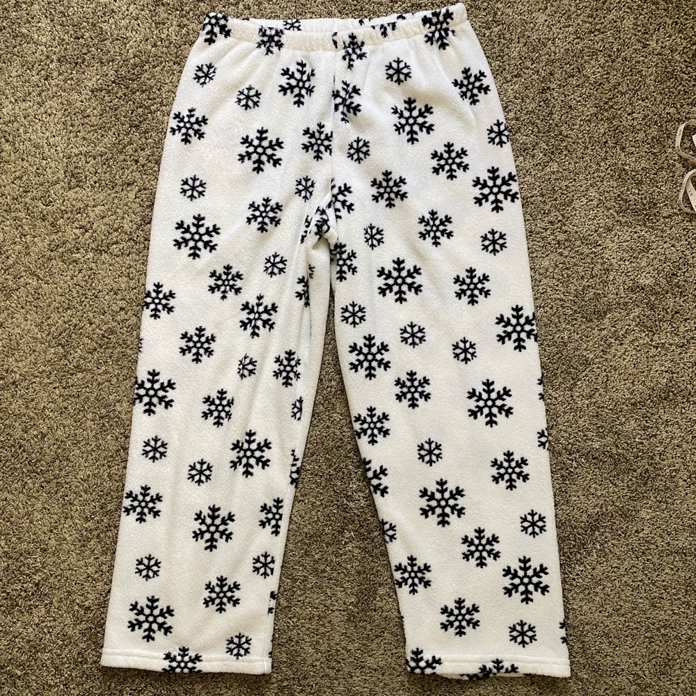 Cozy White and Navy Blue Snowflake Pajama Pants